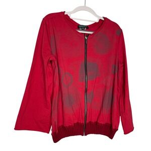 KEDZIOREK red and black full zip art deco blouse jacket artsy lagenlook